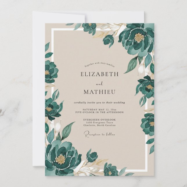 Invitation Mariage Champagne Peint Emeraude (Devant)