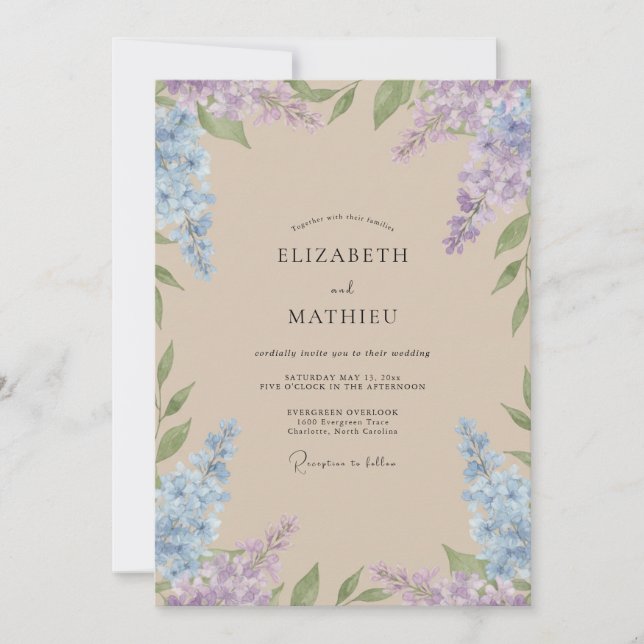 Invitation Mariage Champagne Pervenche Wisteria (Devant)