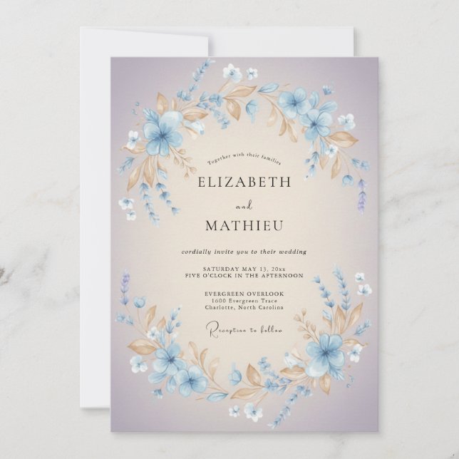 Invitation Mariage Champagne Pétale de Lilas (Devant)