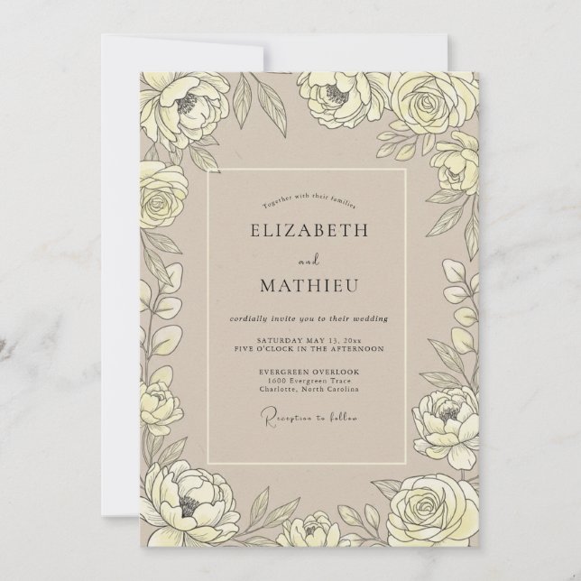 Invitation Mariage Champagne Pétale Jaune Pâle (Devant)