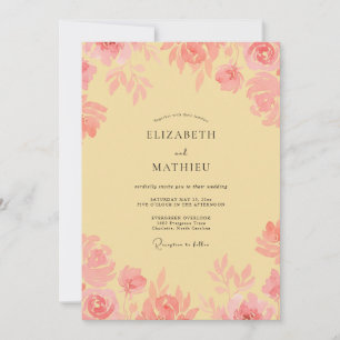 Invitation Mariage Champagne Pétale Rose Pivoine