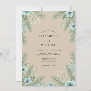 Invitation Mariage Champagne Pin Éucalyptus Evergreen
