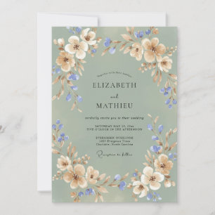 Invitation Mariage Champagne Pivoine Pervenche