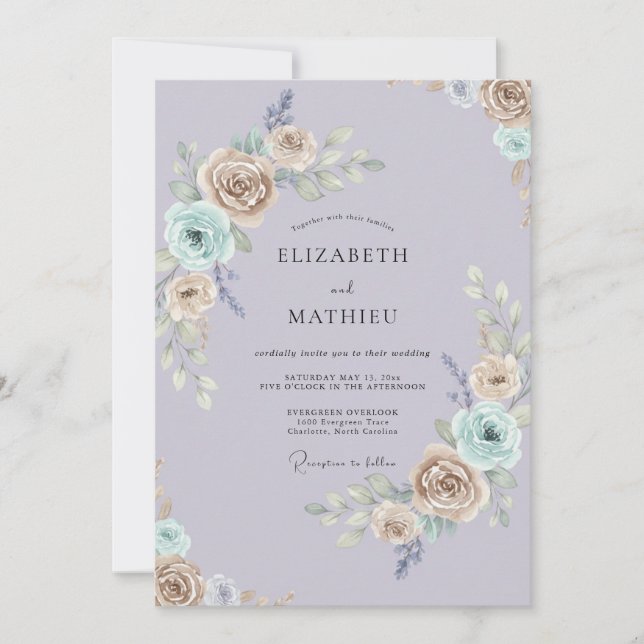 Invitation Mariage Champagne Ranunculus Eucalyptus (Devant)