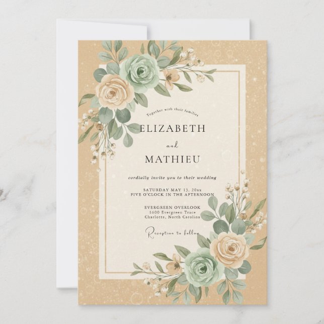 Invitation Mariage Champagne Renoncule Eucalyptus (Devant)