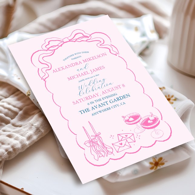 Invitation Mariage Champagne Rétro Funky Dessiné à la Main (Créateur téléchargé)