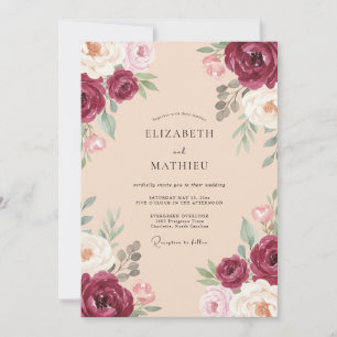 Invitation Mariage Champagne Rose Bordeaux