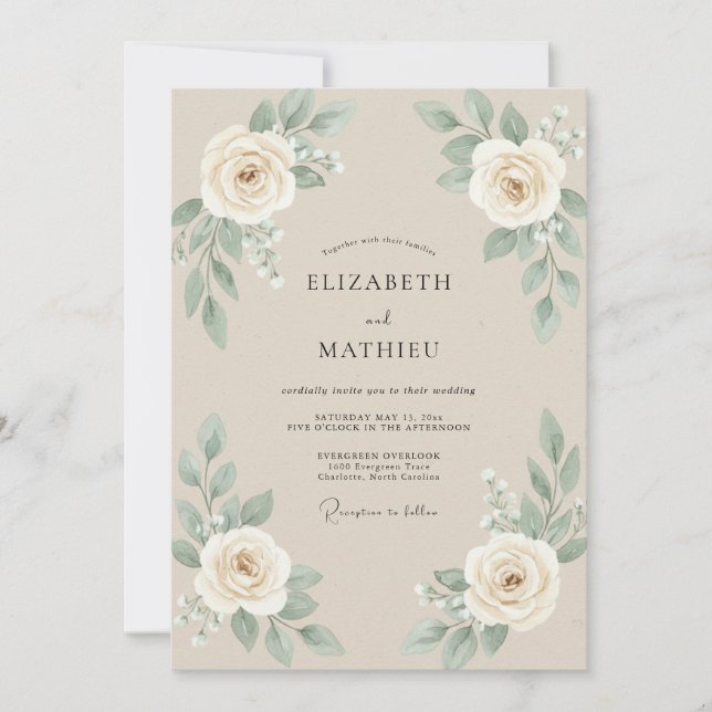 Invitation Mariage Champagne Rose Ivoire (Devant)