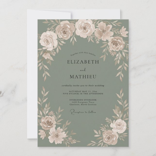 Invitation Mariage Champagne Sauge Ranunculus Eucalyptus (Devant)