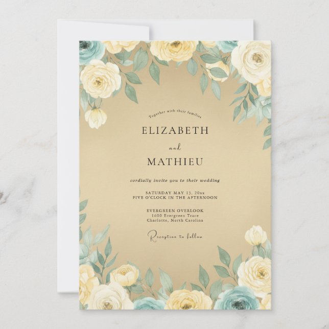 Invitation Mariage Champagne Sérénité Vintage (Devant)