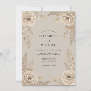Invitation Mariage Champagne Taupe Feuillage Eucalyptus