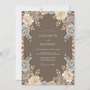 Invitation Mariage Champagne Taupe Pétale Chaude