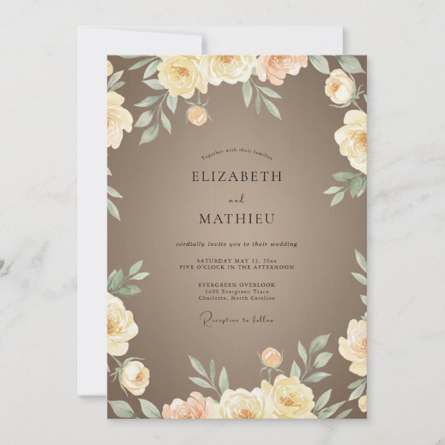 Invitation Mariage Champagne Taupe Ranunculus Eucalyptus (Devant)