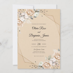 Invitation Mariage Champagne Taupe Rose