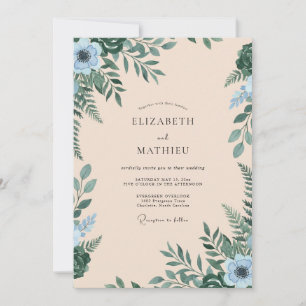 Invitation Mariage Champagne Teal Feuillage Eucalyptus
