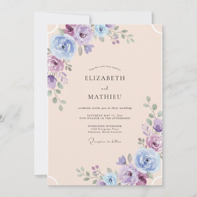 Invitation Mariage Champagne Violet Pivoine (Devant)