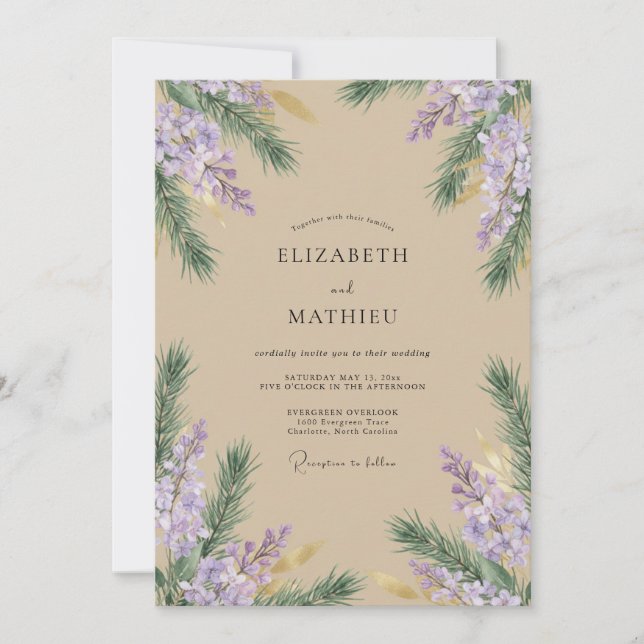 Invitation Mariage Champagne Violet Wisteria (Devant)