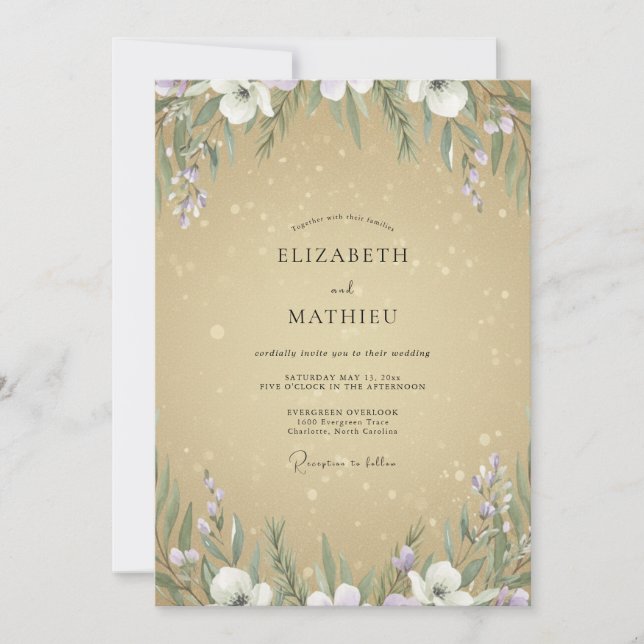Invitation Mariage Champagner Fleur Sauvage Violette (Devant)