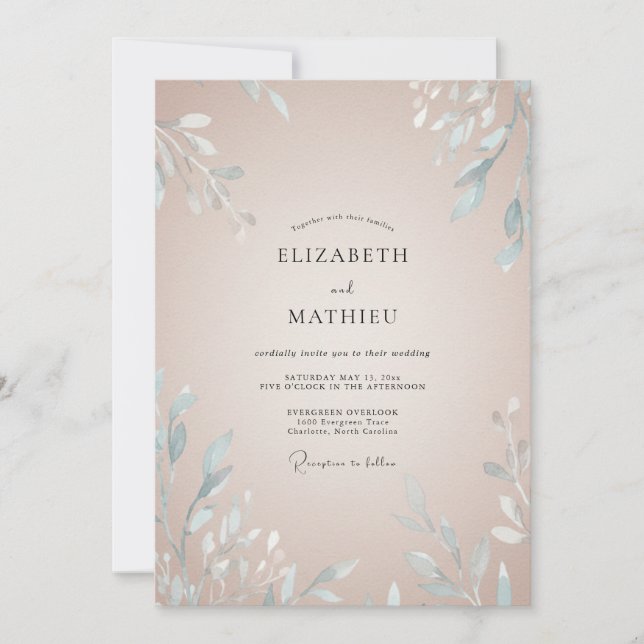 Invitation Mariage Champagnisé aux Feuilles de Glace (Devant)