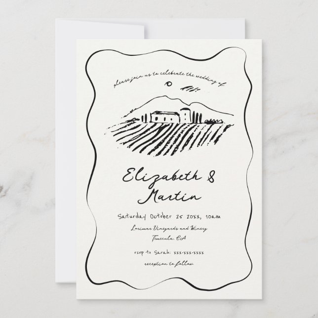 Invitation Mariage Champêtre à la Fronde Ondulée Dessinée à l (Devant)