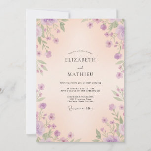 Invitation Mariage champêtre à la lavande et au champagne