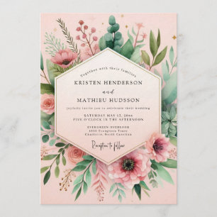 Invitation Mariage Champêtre à l'Aquarelle Rose