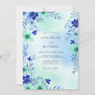 Invitation Mariage Champêtre Aérien Bleu Royal