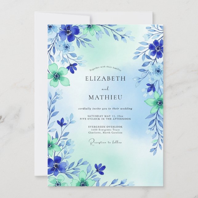 Invitation Mariage Champêtre Aérien Bleu Royal (Devant)