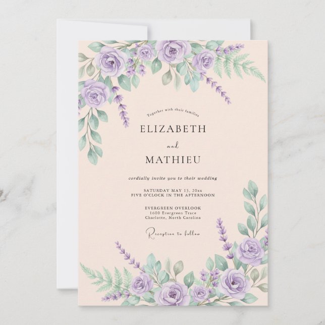Invitation Mariage champêtre aérien lavande (Devant)