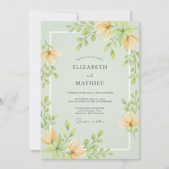 Invitation Mariage champêtre aérien vert pâle (Devant)