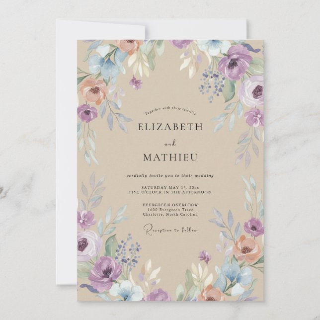 Invitation Mariage Champêtre Améthyste Champagne (Devant)