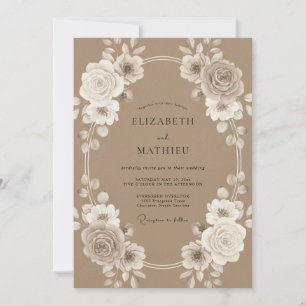 Invitation Mariage Champêtre Antique Brun