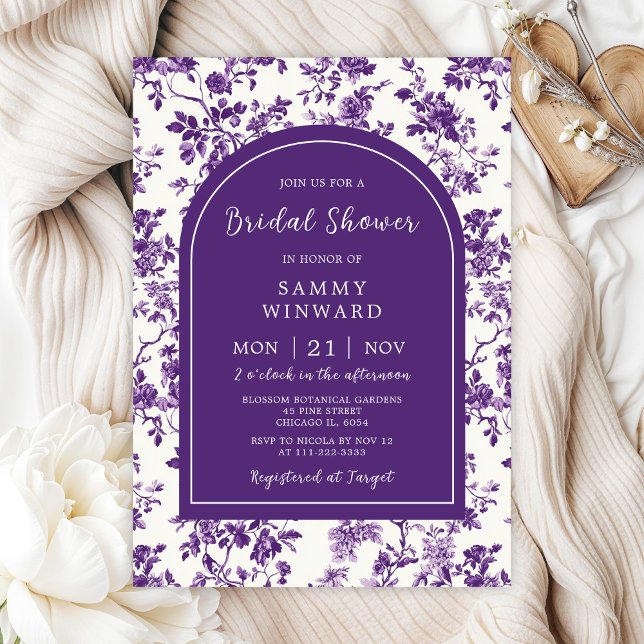 Invitation Mariage Champêtre Antique de Style Chinois Violet (Créateur téléchargé)