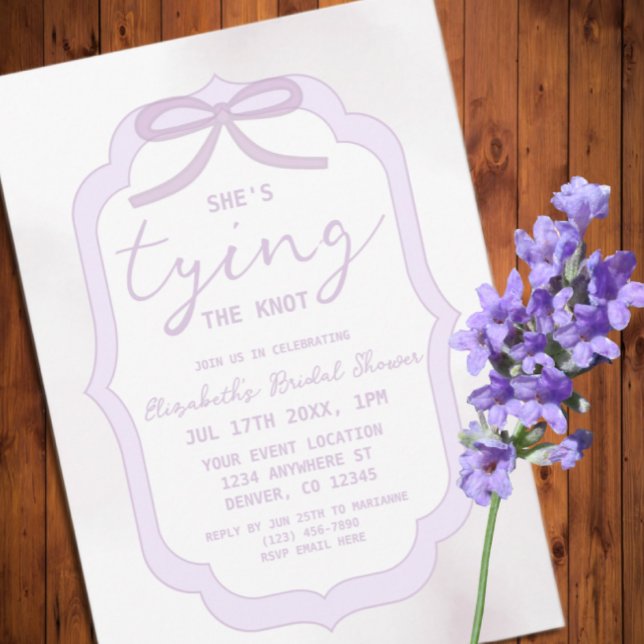 Invitation Mariage champêtre aquarelle ruban violet (Créateur téléchargé)