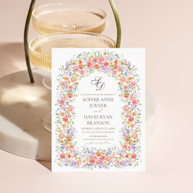 Invitation Mariage Champêtre Arc Floral Aquarelle (Watercolor Floral Arch Garden Whimsical Wedding Invitation)