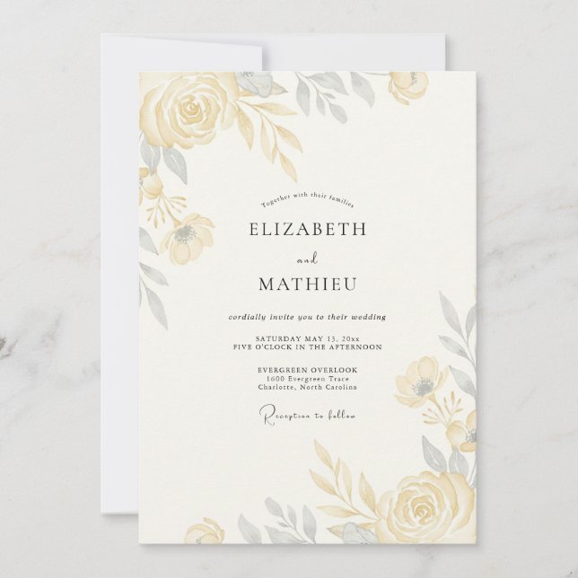 Invitation Mariage champêtre argenté et champagne (Devant)