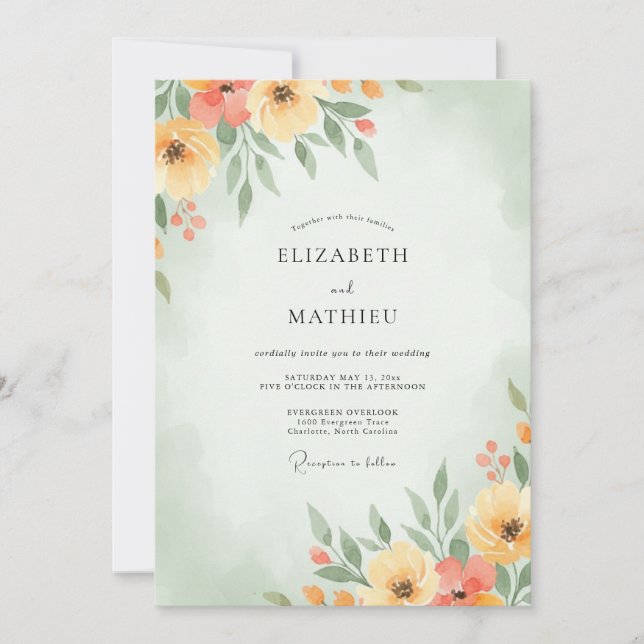 Invitation Mariage Champêtre au Beurre de Pêche (Devant)