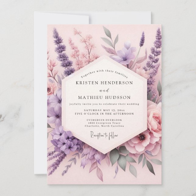 Invitation Mariage Champêtre au Lavande Rose (Devant)