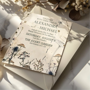 Invitation Mariage Champêtre Automnal Aquarelle Champignons