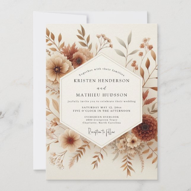 Invitation Mariage Champêtre Automnal Sépia (Devant)