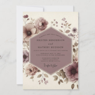 Invitation Mariage champêtre aux fleurs mauves