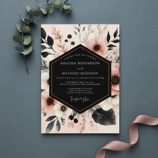 Invitation Mariage Champêtre aux Fleurs Roses (Créateur téléchargé)