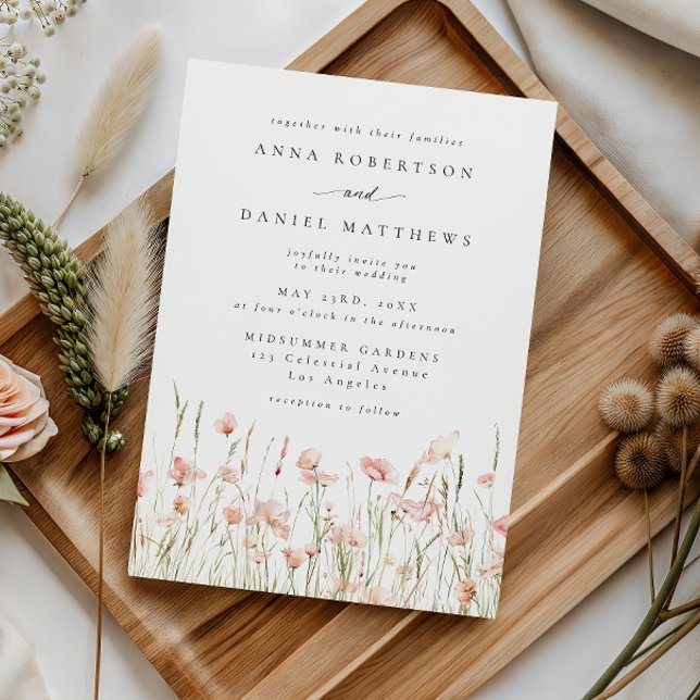 Invitation Mariage Champêtre aux Fleurs Roses Délicates (Créateur téléchargé)