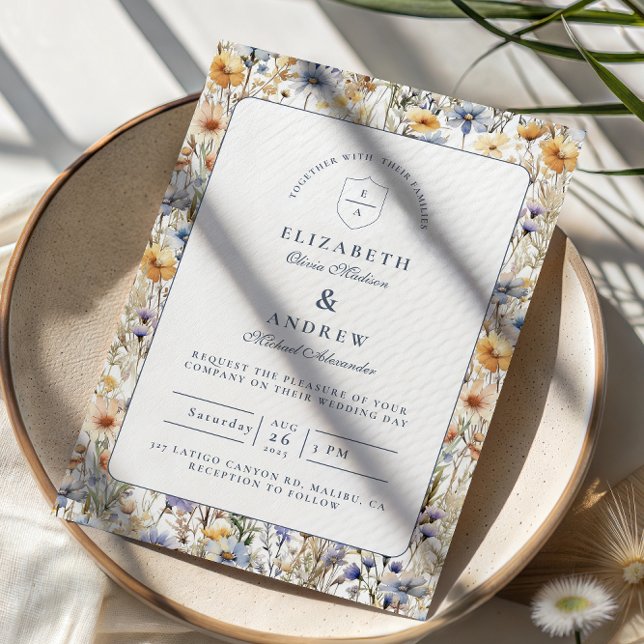 Invitation Mariage Champêtre aux Fleurs Sauvages Dorées (Créateur téléchargé)