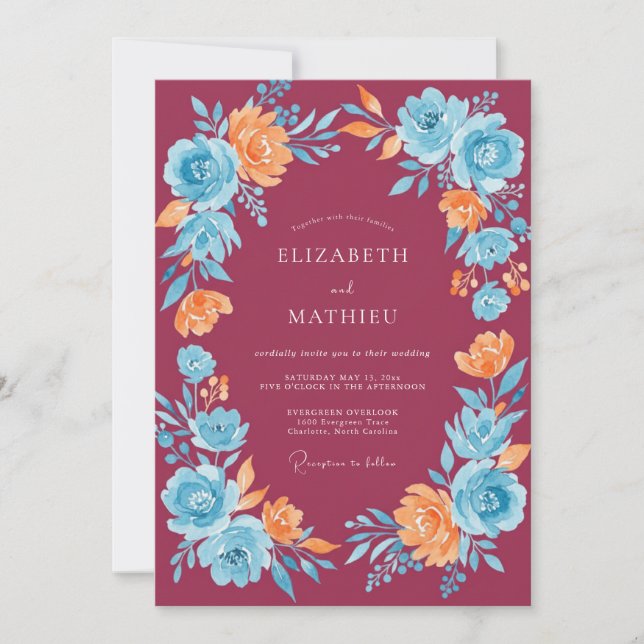 Invitation Mariage Champêtre aux Pêches de Bourgogne (Devant)