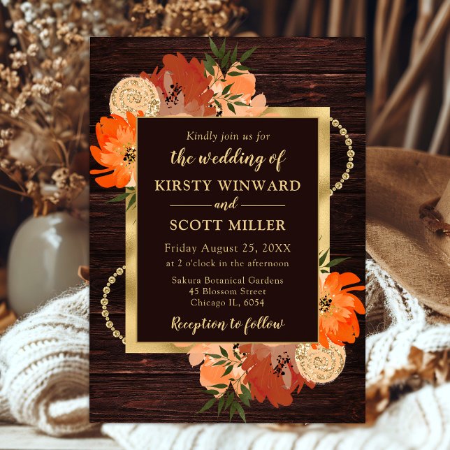 Invitation Mariage Champêtre avec Bois Rustique et Fleurs d'A (Créateur téléchargé)