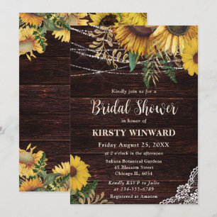 Invitation Mariage Champêtre avec Tournesols et Guirlandes Lu