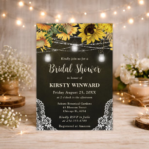 Invitation Mariage champêtre avec tournesols et lumières de j