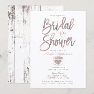 Invitation Mariage Champêtre Blanc Bois Rose Gold Rose Shower