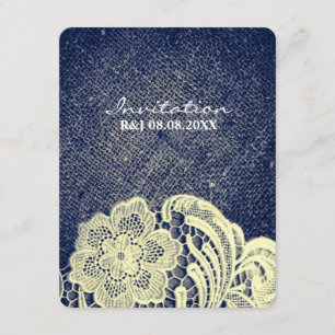 Invitation mariage champêtre bleu marine toile de jute dentel